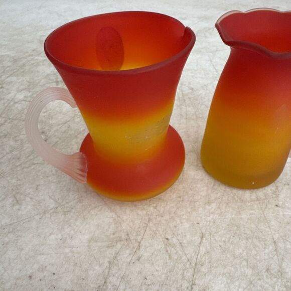 Pilgrim Pitcher / Creamer Set Peachblow Satin Glass Hand Blown Mid-Century - Picture 6 of 12